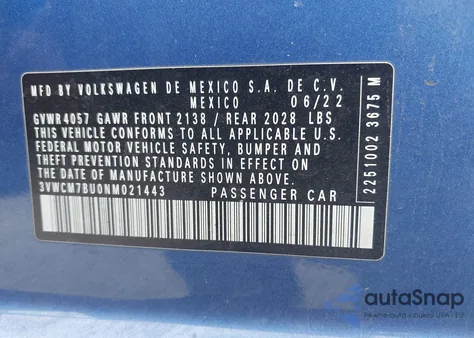 2022 Volkswagen Jetta 1.5T S from USA, damaged, VIN 3VWCM7BU0NM021443